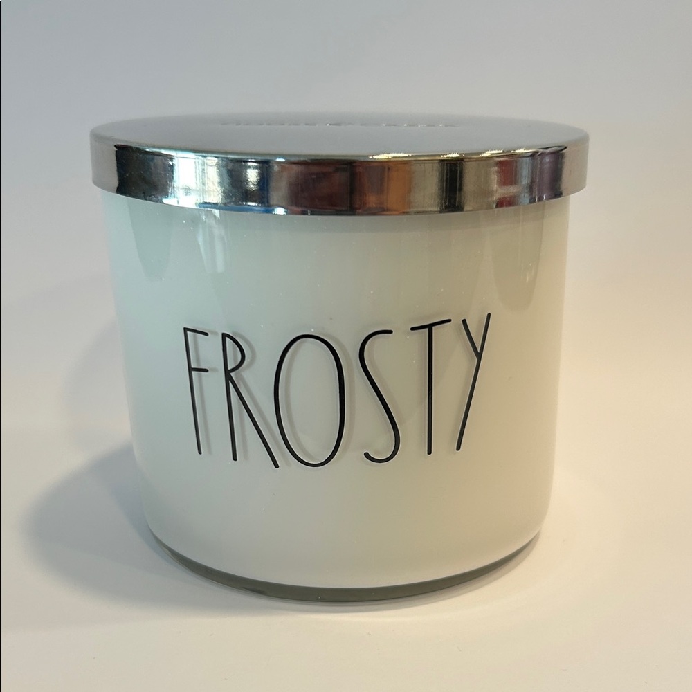 Frosty White Candle with Shiny Silver Lid-Brand New!! 3 wicks!